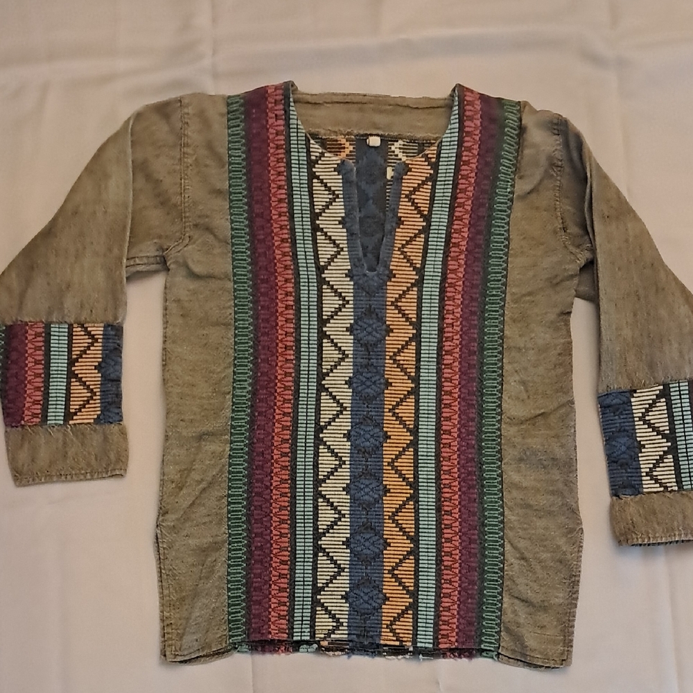 Multicolor Unique Patterned Shirt Jean Like